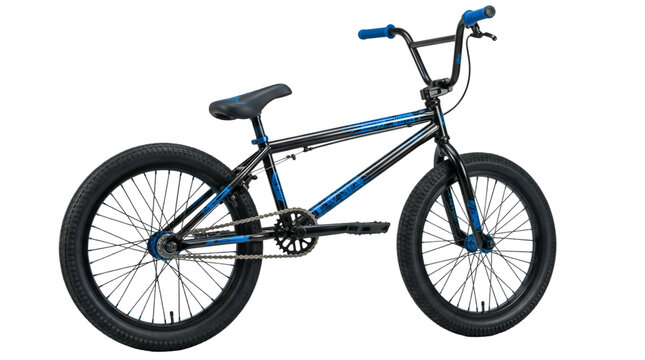 Modern Black Blue Freestyle BMX Bike Isolated on Transparent Background