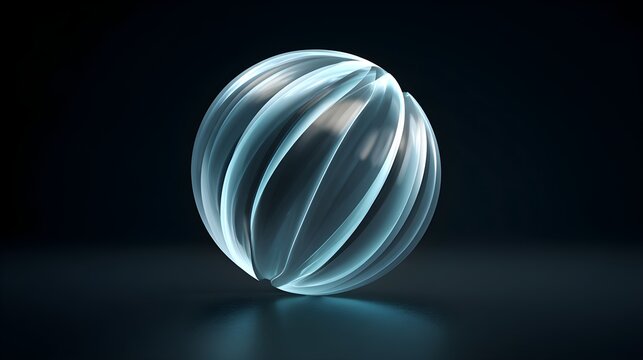 A sleek sphere composed of rotating translucent glass with strips dark background rendering sphere made engineering technology innovation with futuristic