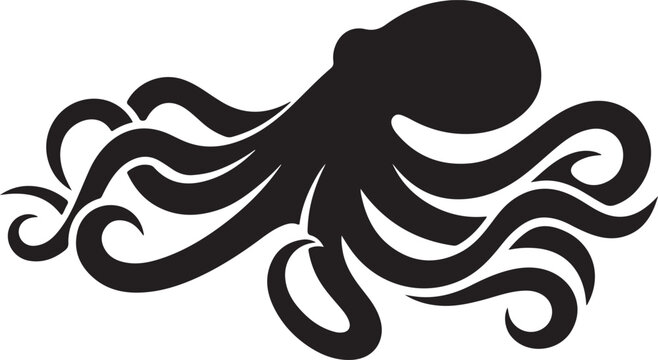 Black octopus silhouette on white background