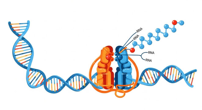 illustration of dna structure with rna molecules and molecular bonds in vibrant colors for genetic research