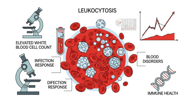 illustration of blood cells immune response leukemia infection and blood disorder analysis in red and blue colors