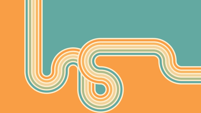 Abstract background of rainbow groovy Wavy Line design in 1970s Hippie Retro style. Vector pattern ready to use for cloth, textile, wrap and other.