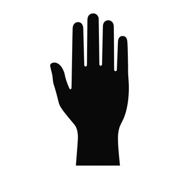 Black silhouette of an open human hand showing five fingers isolated on white