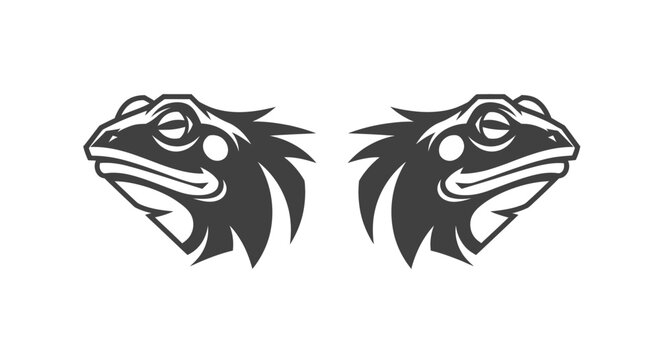 Detailed Black and White Lizard Head Illustration Pair.