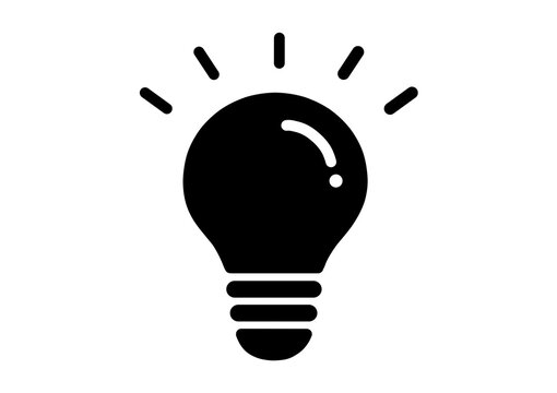 シンプルなひらめき電球のイラスト　主線なし　黒　つや