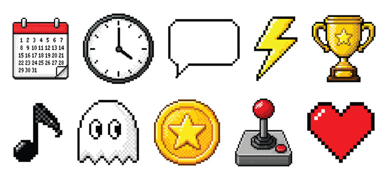 Isometric 3D Pixel Art User Interface and Gaming Icon Set Retro 8 Bit Collection