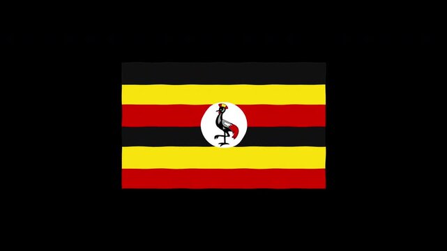 Waving Uganda Flag Animation Loop with Emblem in Motion Graphics Style