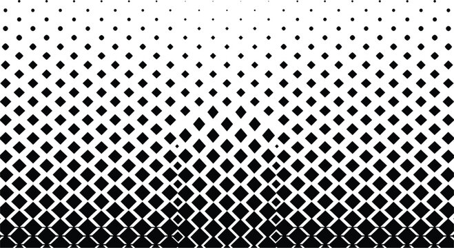 Abstract geometric halftone texture background featuring black and white diamond shape gradient mesh seamless pattern