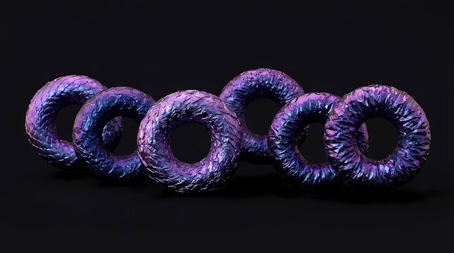 Purple metallic abstract ring shapes on black.