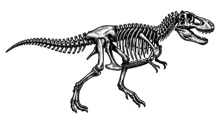 Detailed Tyrannosaurus rex dinosaur skeleton hand drawn vintage sketch featuring anatomical bones fossil skull ribs and tail vector illustration © Mohammad