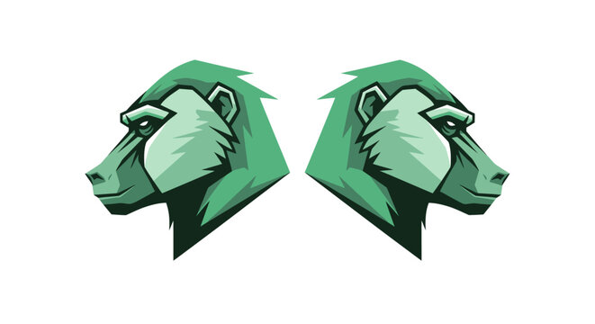 Green stylized mandrill heads facing forward.