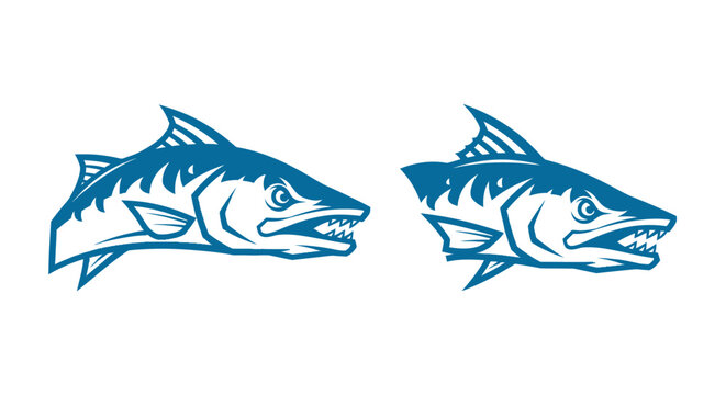 Dual Barracuda Fish Heads Illustration.