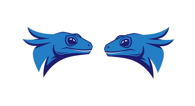 Blue Lizard Heads Facing Each Other Illustration.