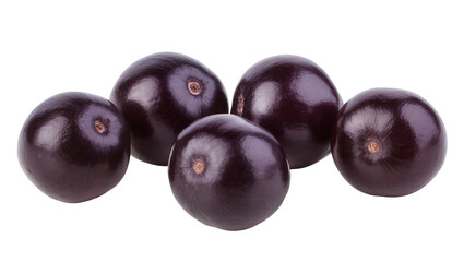 Obraz premium Isolated group of fresh ripe dark purple acai berries, healthy exotic superfood fruits