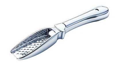 Obraz premium Cheese grater featuring a handheld stainless steel design provides a sharp surface for culinary tasks and is isolated against a crisp white background for product showcase.