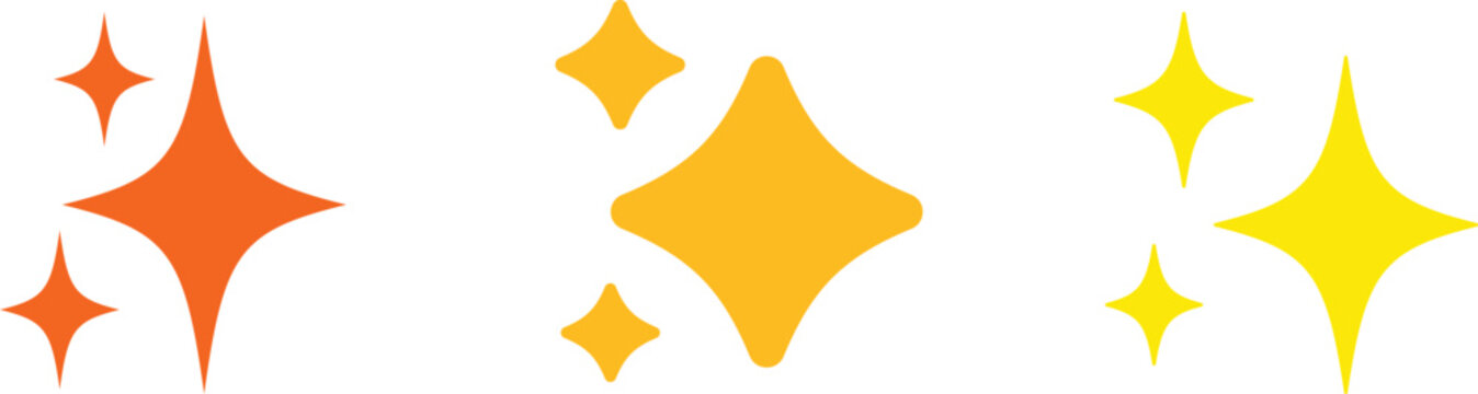 Set of sparkles emoji icon, shiny flashes of three cluster star yellow vector illustration