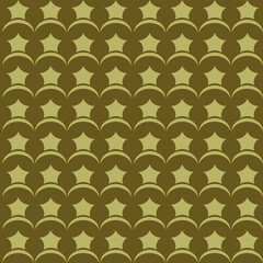 Modern olive green geometric seamless pattern with retro scallop fish scale and star motifs for chic mens fashion textile print, creative wrapping paper, vintage minimalist wallpaper. © Ketsara