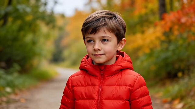 Young boy in red jacket outdoors