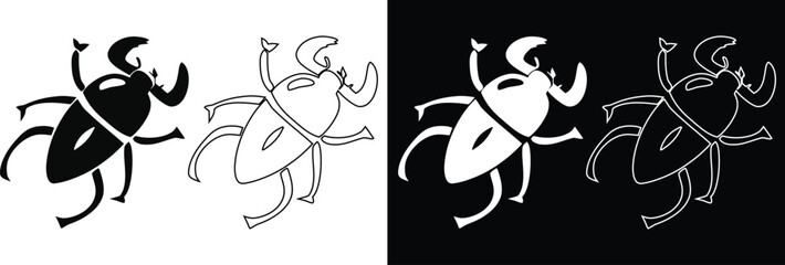 Minimalist stag beetle insect vector line art icon set in black and white positive negative space variations © Md