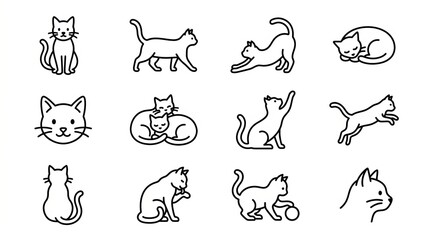 Fototapeta premium Collection of cute cat icons in various playful poses and activities