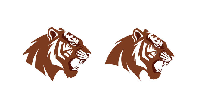 Two Fierce Tiger Head Silhouettes Facing Opposite Directions.