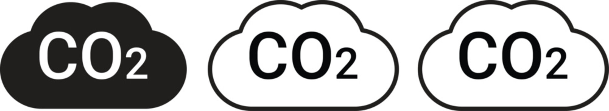 CO2 Carbon Dioxide Cloud Icon Set representing Gas Emission and Climate Change Environmental Pollution Vector