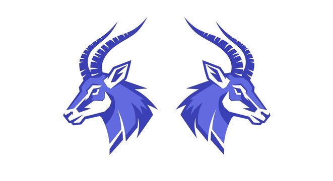 Two Blue Antelope Heads Facing Each Other Symmetrically.