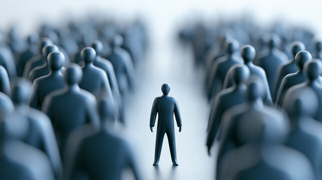 A striking image of a solitary figure standing amidst a crowd, symbolizing individuality and the human experience in a sea of anonymity.
