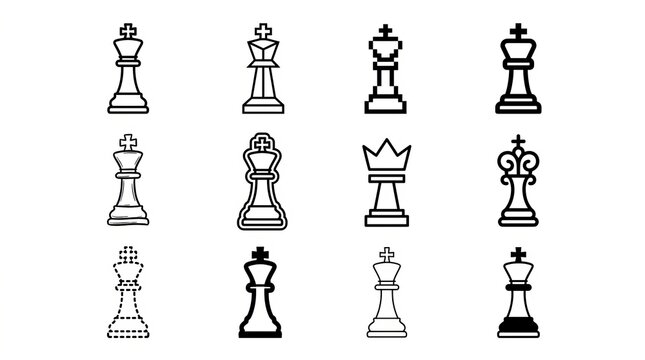 Set of sixteen flat design chess pieces icons in green and white colors.