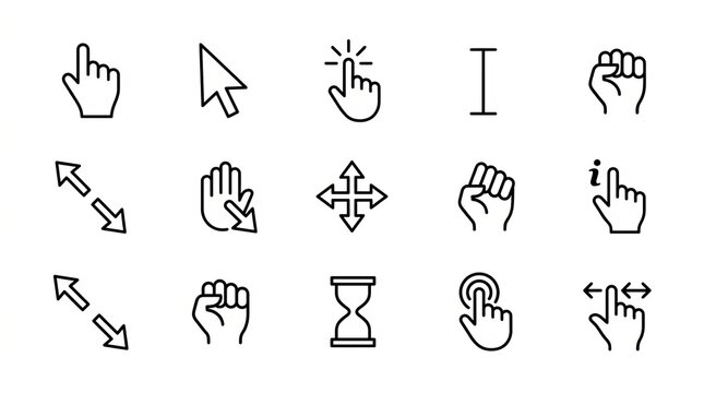 Collection of hand drawn gesture icons for user interface design elements.