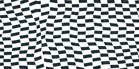 Obraz premium Irregular Checkerboard Pattern With Wavy Squares Black And White Design
