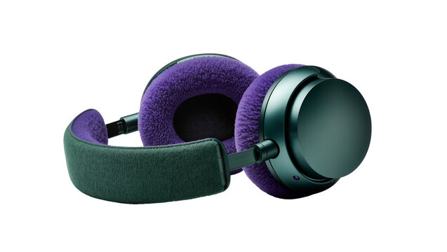 Isolated modern purple and green over-ear headphones for immersive audio experience