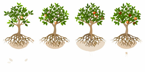 Fruit Tree Growth Sequence Vector Illustration With Roots And Fruit © Bablu