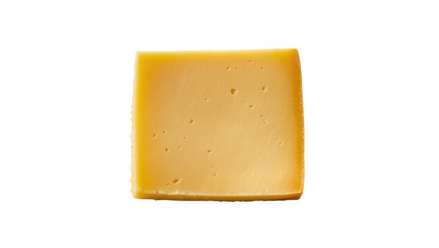 Isolated delicious block of hard cheese with small irregular holes, gourmet dairy food ingredient