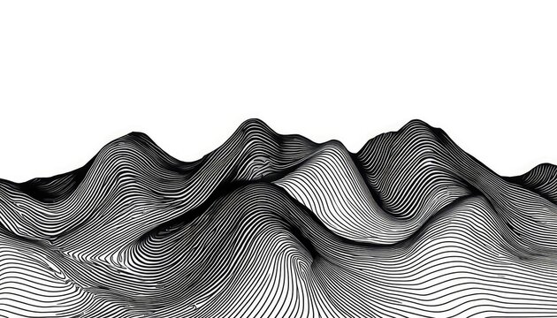 Abstract topographic mountain range in black and white. Stylized contour map with sharp elevation lines and geometric texture. Minimalist landscape...