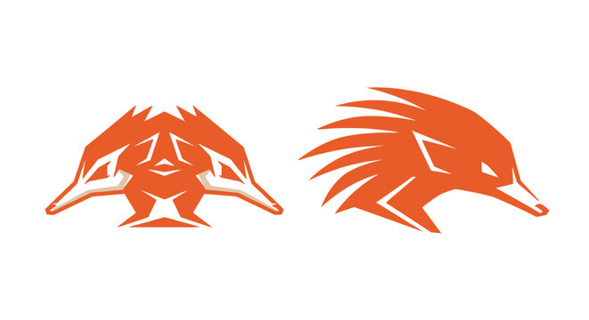 Stylized Orange Aardvark Head Silhouettes.