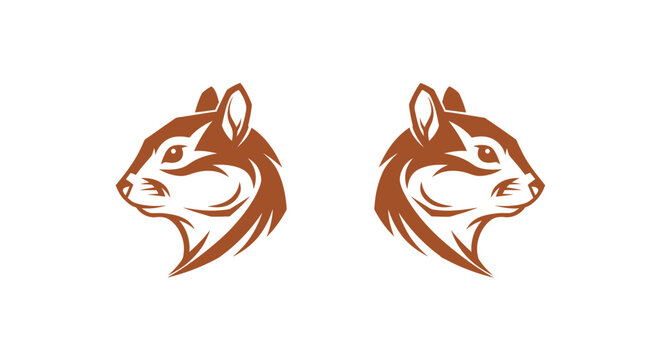Pair of Stylized Squirrel Heads in Brown Outline Art.
