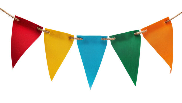 Isolated string of vibrant colorful party flags garland for festive celebration decoration