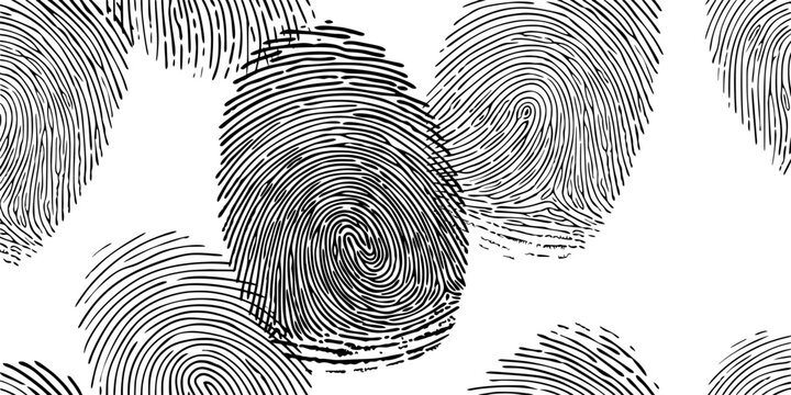 Fingerprint Patterns Close-Up Showing Intricate Ridges and Whorls in High-Contrast Monochrome Linework for Identification and Security Concept
