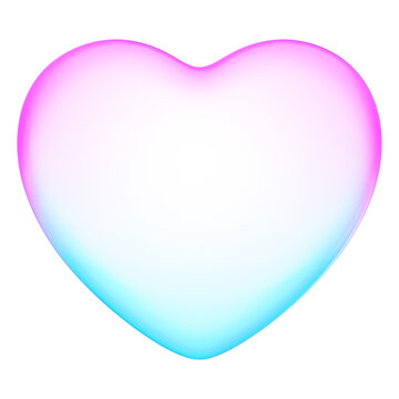 Pastel holographic style heart icon with smooth pink and cyan neon soft gradient color tones, Translucent fluid design element 