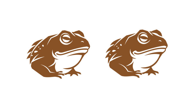 Two brown cartoon frogs facing each other.