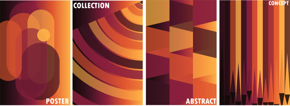 Warm Gradient Abstract Poster Vector Set with Orange Geometric Layouts and Modern Cover Templates for Flyer, Banner and Editorial Design