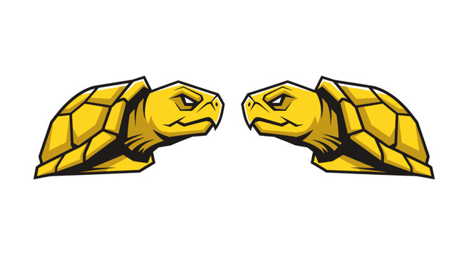 Two yellow cartoon turtles facing each other.