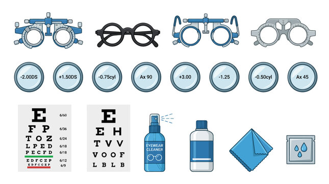 Eye glasses and vision test.