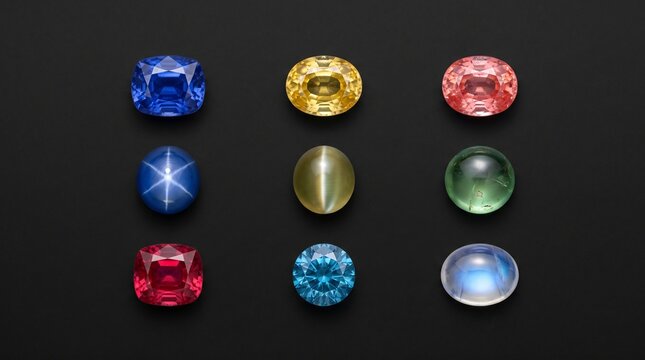 Natural Sri Lankan Gemstone Collection on Matte Black Surface