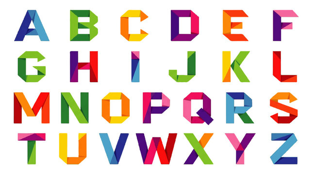 Colorful alphabet letters created with folded paper ribbon isolated on white