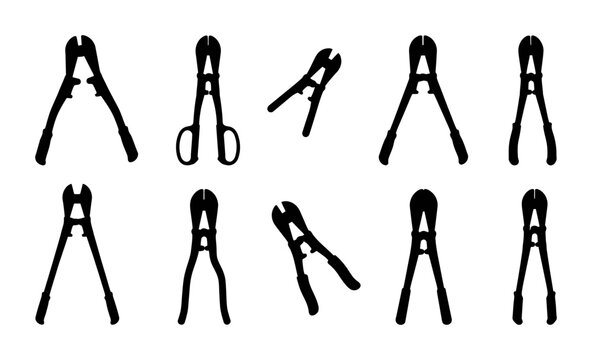Bolt Cutter Tool Silhouette Pack Featuring Ten Professional Industrial Pliers and Heavy Duty Wire Cutting Equipment Designs
