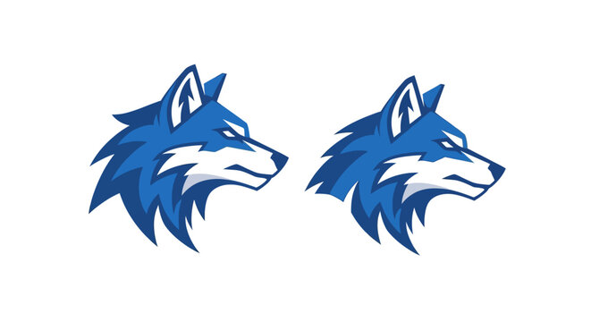 Blue Wolf Head Logo Design Pair.