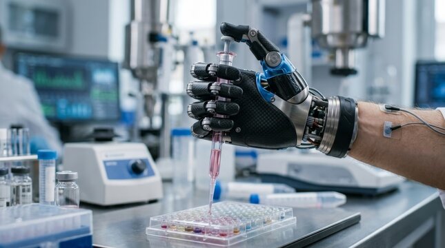 Bionic Arm Performing Scientific Research in Laboratory
