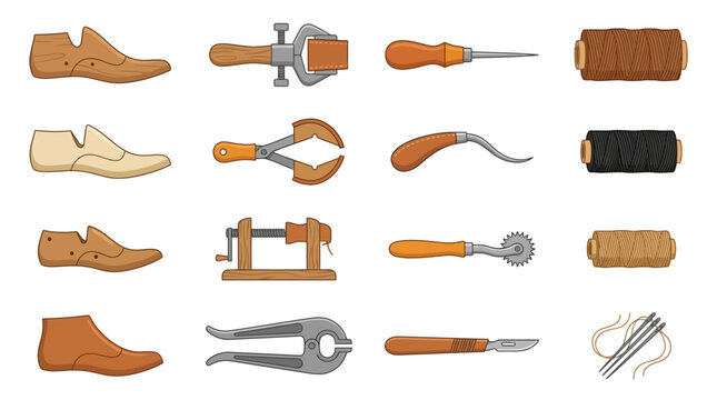 Shoes and tools on display.